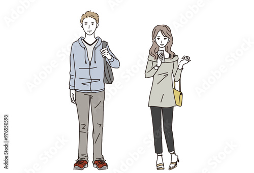 カジュアルなファッションの男性と女性のイラスト　


