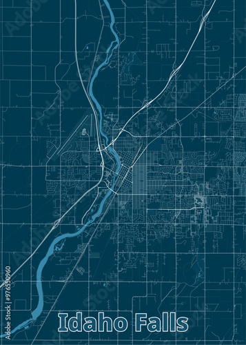 Idaho Falls, Idaho, United States artistic blueprint map poster