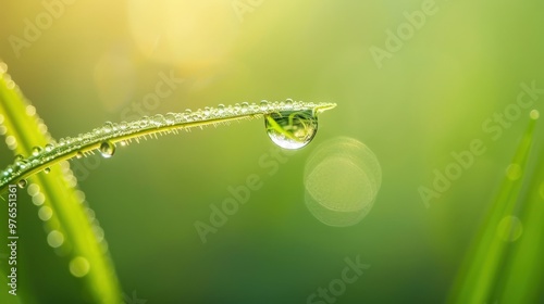 Dewdrop on Grass Blade with Bokeh Background