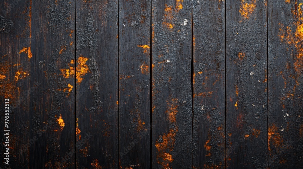 Grunge black wood texture with orange splatter, perfect for rustic ...