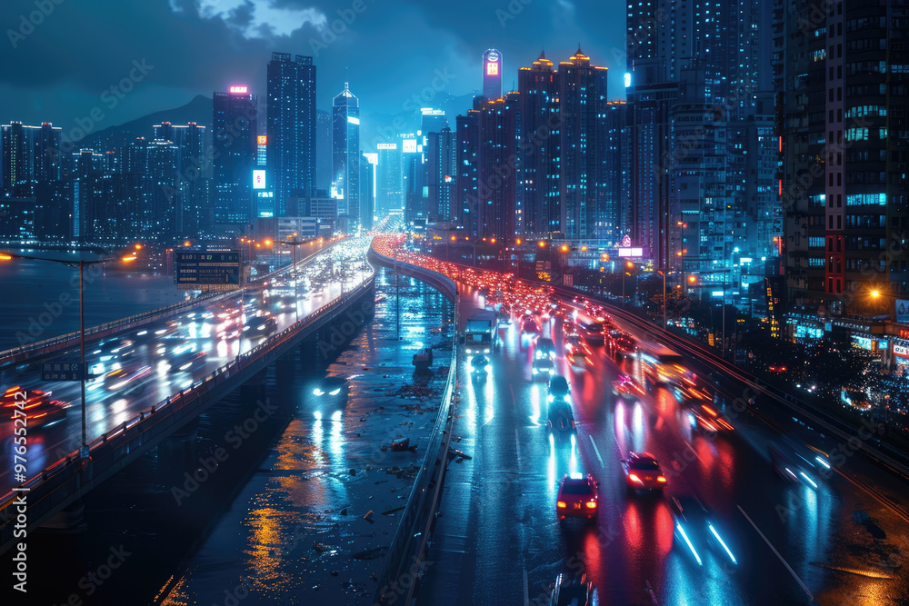 At night, bird's-eye view of urban overpasses At night, bird's-eye view of urban overpasses