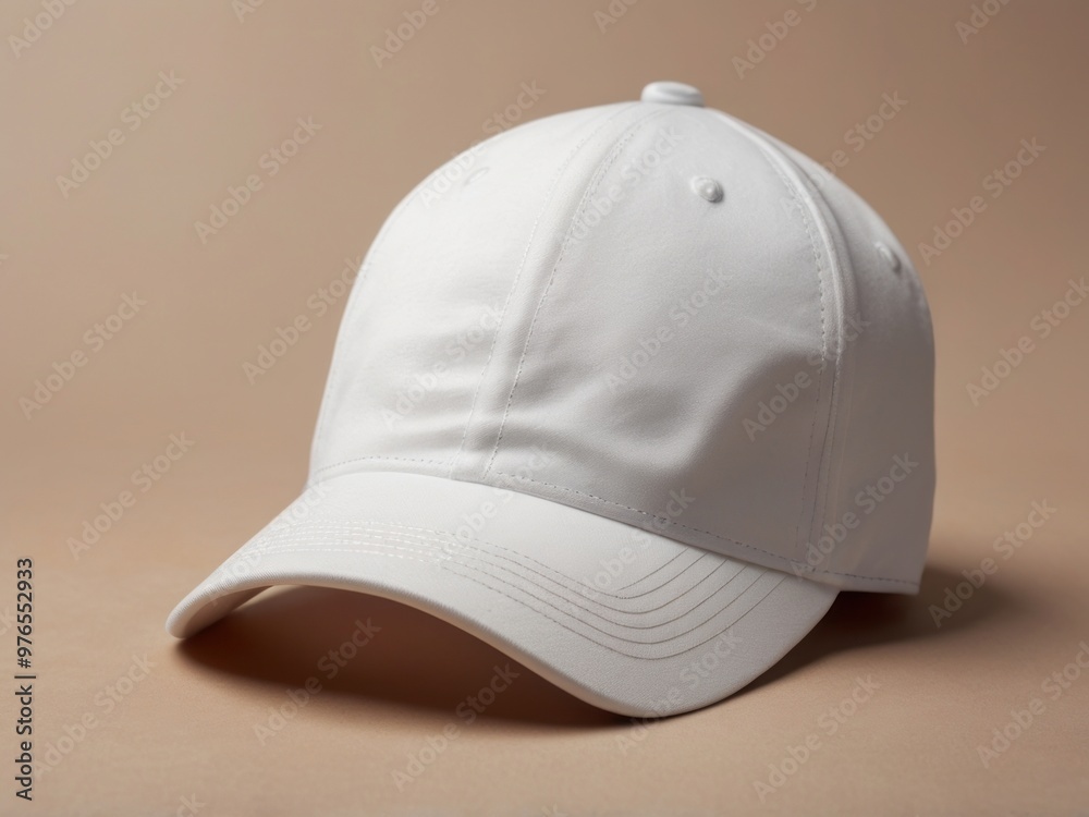 White baseball cap isolated on brown background. Baseball cap mockup design White baseball cap isolated on brown background. Baseball cap mockup design