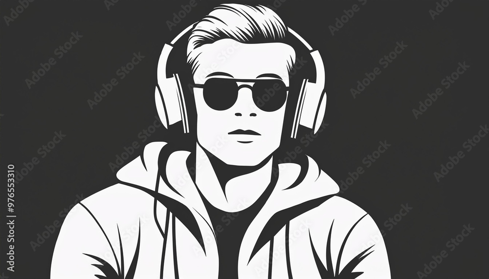 Fototapeta premium ヘッドホンで音楽を聴く人. A Person Listening to Music with Headphones. AI generated.