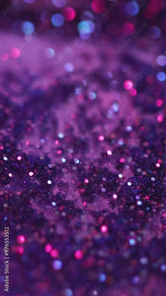 Vertical video. Wet glitter texture. Paint flow. Defocused neon blue pink purple color shimmering bokeh light circles acrylic ink water wave motion abstract art background. Vertical video. Wet glitter texture. Paint flow. Defocused neon blue pink purple color shimmering bokeh light circles acrylic ink water wave motion abstract art background.
