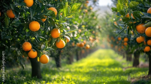 Ripe Orange Fruit Hanging on a Tree Branch in a Lush Orchard.