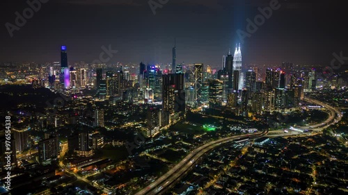 Wallpaper Mural Aerial timelapse of Kuala Lumpur city skyline at night, Malaysia Torontodigital.ca