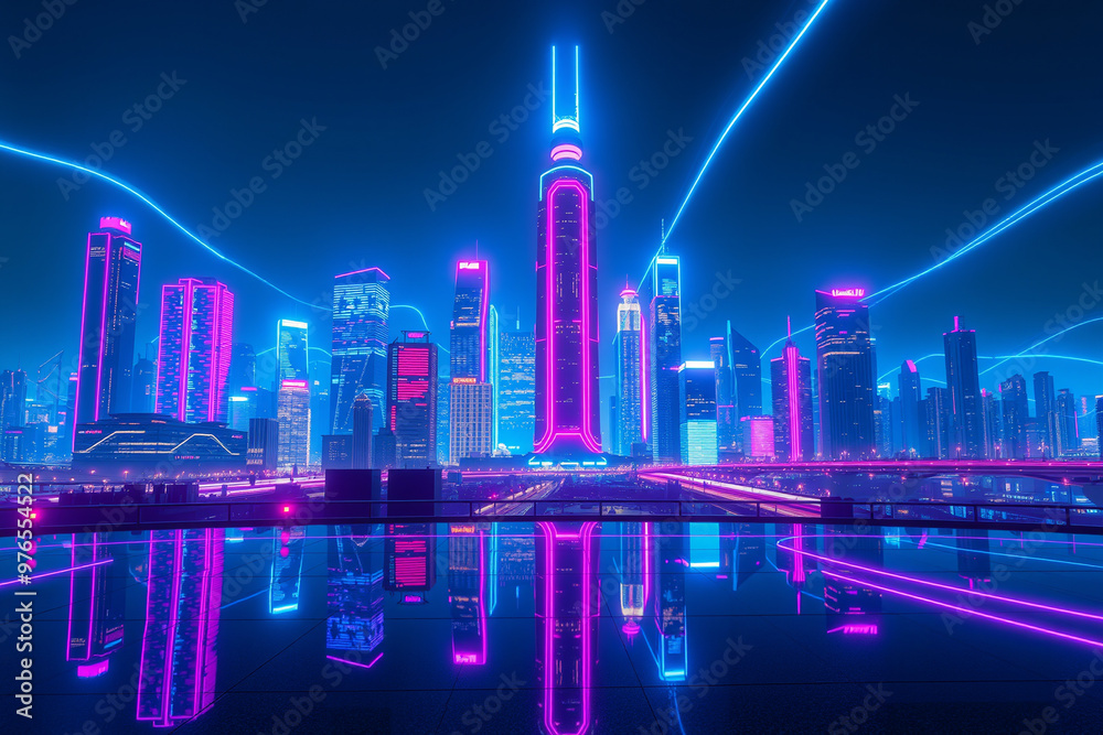 Futuristic Cityscape at Night: Neon-Lit Digital Future.generative AI Futuristic Cityscape at Night: Neon-Lit Digital Future.generative AI