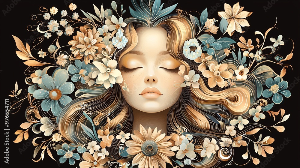 An intricate Art Nouveau poster featuring flowing lines, floral patterns, and a central female figure, emphasizing elegance and natural forms, An intricate Art Nouveau poster featuring flowing lines, floral patterns, and a central female figure, emphasizing elegance and natural forms,