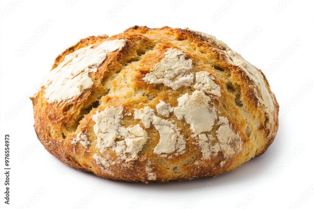 Damper, A traditional Australian soda bread, originally prepared by early settlers and bushmen, typically cooked over an open fire and served with butter, Isolated on White Background Damper, A traditional Australian soda bread, originally prepared by early settlers and bushmen, typically cooked over an open fire and served with butter, Isolated on White Background