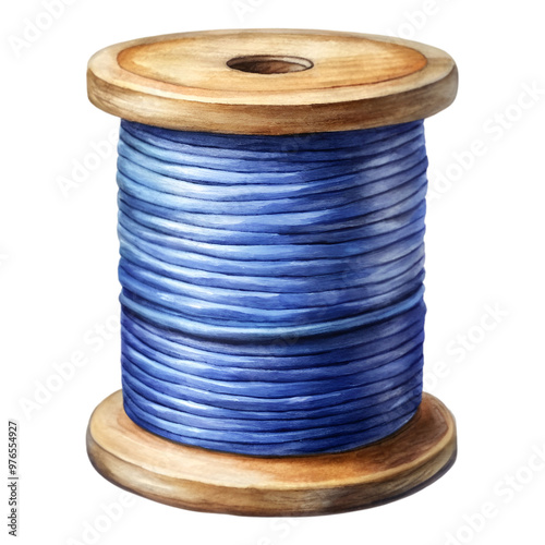 wooden indigo thread spool watercolor clipart is isolated on transparent background photo