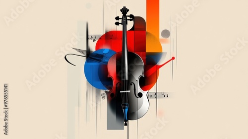A violin is the main focus of this abstract painting. The colors and shapes of the violin are emphasized, creating a sense of movement and energy. The painting is a representation of the beauty
