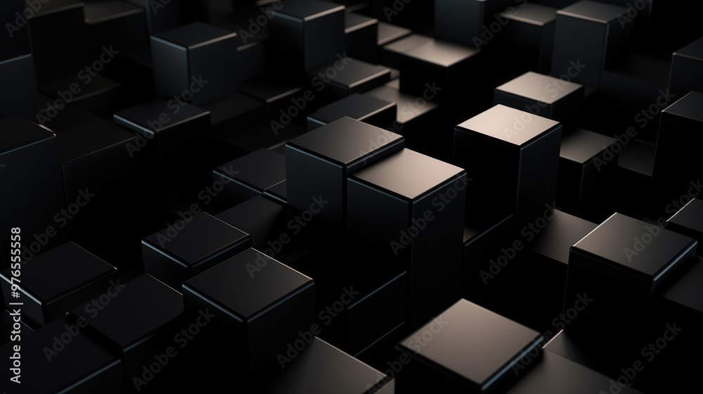 Abstract background of black cubes with a slight sheen. Abstract background of black cubes with a slight sheen.