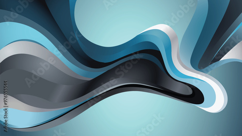 Abstract Blue Wave Background Designs, Fluid Dynamics shapes with a combination of blue, black and white colors.