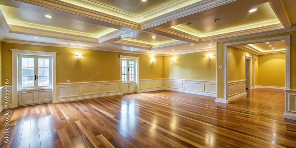 Unfinished and newly remodeled room featuring wood floors, moulding, yellow ochre paint Unfinished and newly remodeled room featuring wood floors, moulding, yellow ochre paint