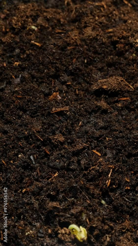 Growing seeds rising from soil vertical time lapse video. Growing seeds rising from soil vertical time lapse video.