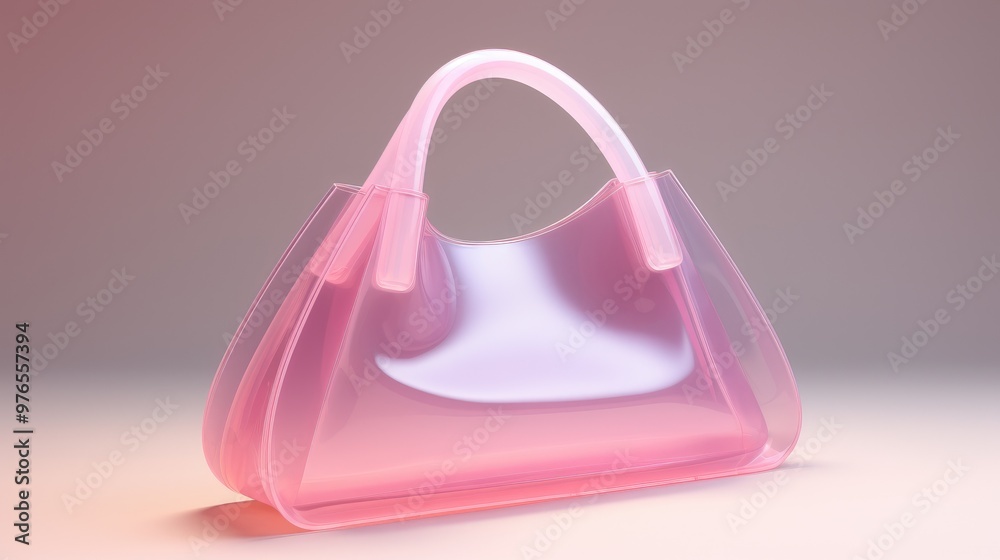 A pink, translucent handbag with a simple design and a curved shape. A pink, translucent handbag with a simple design and a curved shape.