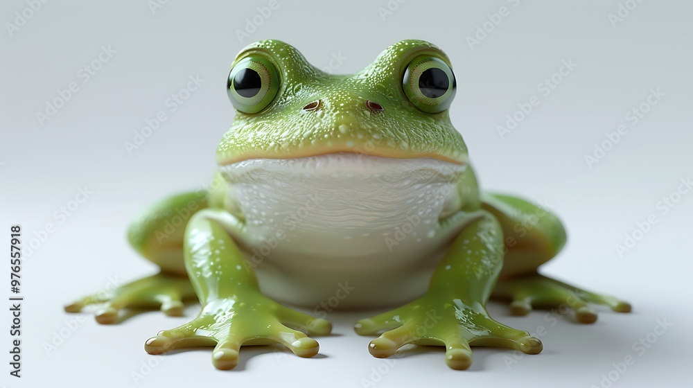 Cute Green Frog with Big Eyes Sitting on White Background Cute Green Frog with Big Eyes Sitting on White Background