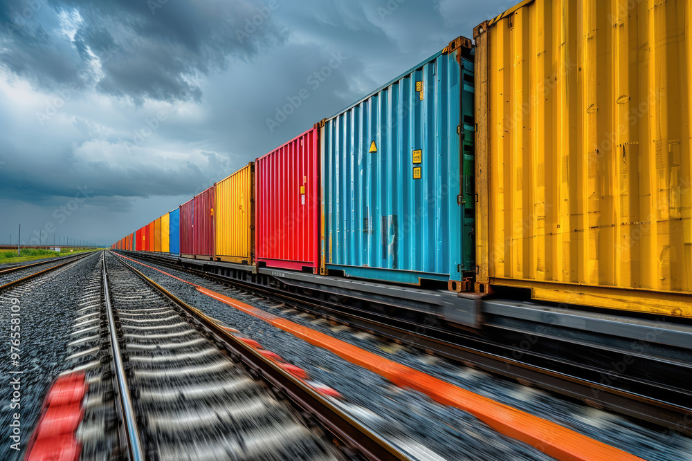 On the railway, trains carrying goods pass quickly On the railway, trains carrying goods pass quickly