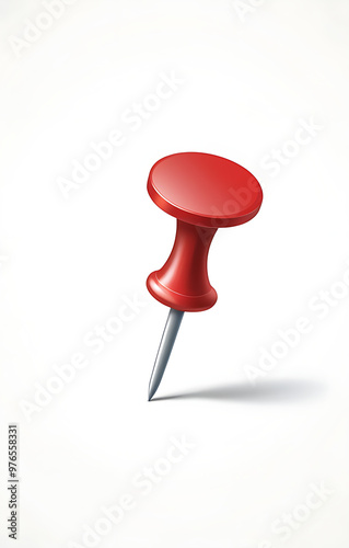 A simple illustration of a red pushpin, isolated on a plain white background. Ideal for office-themed designs, organization concepts, or product mockups