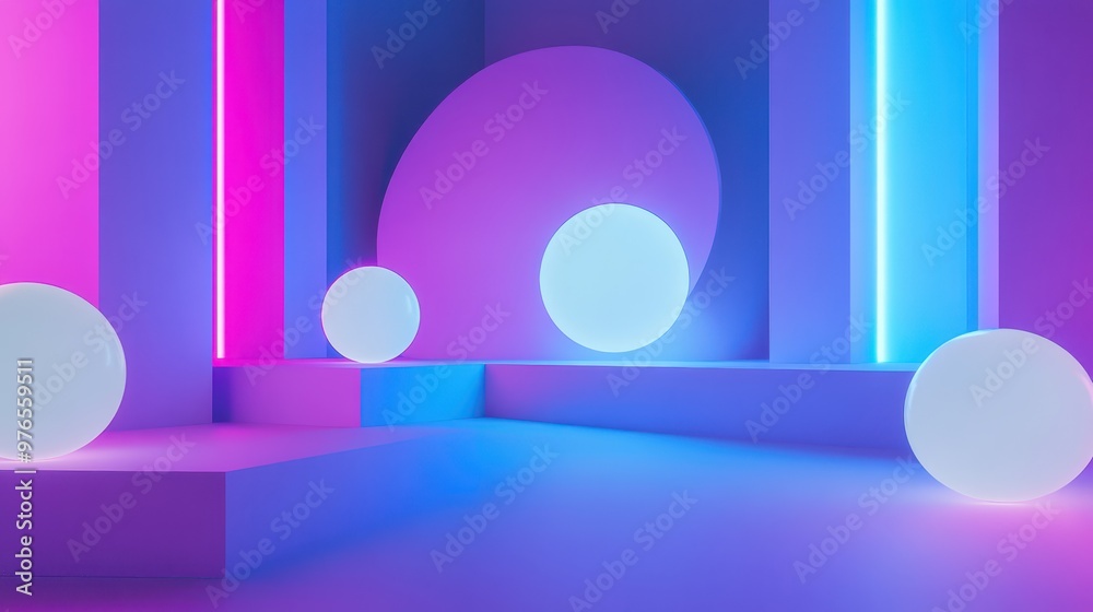 Abstract 3D shapes floating in a neonlit space, cuttingedge digital wallpaper Abstract 3D shapes floating in a neonlit space, cuttingedge digital wallpaper