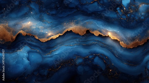 Abstract Blue and Gold Marbling