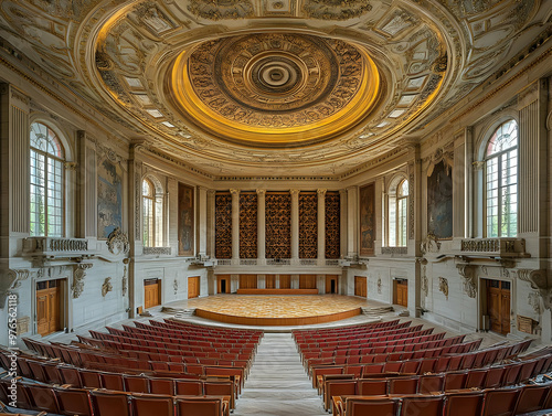 Grand Auditorium Illustration - Ornate Dome, Stage, Seating