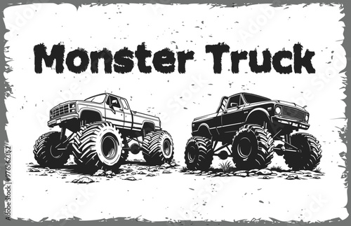 Monster Truck, Vintage Black Silhouette Vector illustration
