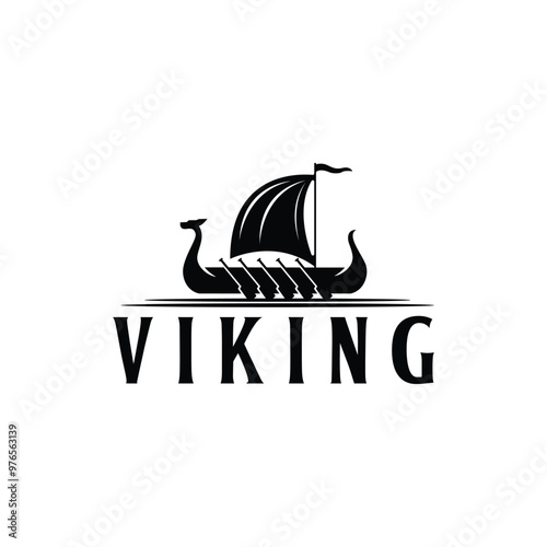 Traditional Nordic Viking War Ship Drakkar Boat Silhouette 