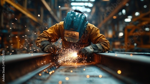 Industrial Night Shift - Moody Factory Worker Welding Steel Beams With Sparks Flying in Dark Workshop | High Contrast Photography with Leica M10 35mm Lens