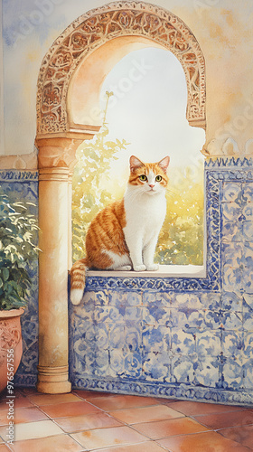 Cat in maroccan interior decor painting photo