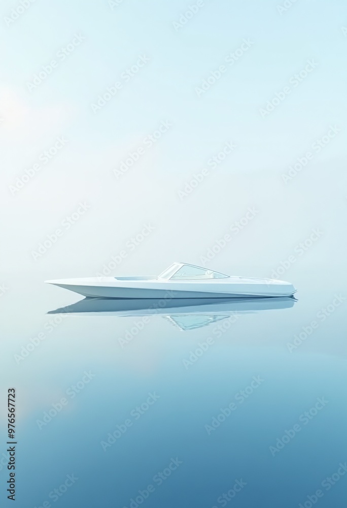 Abstract Boat on Water: Minimalist Art, Blue and White Palette Abstract Boat on Water: Minimalist Art, Blue and White Palette