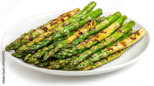 Cooked asparagus on a white plate