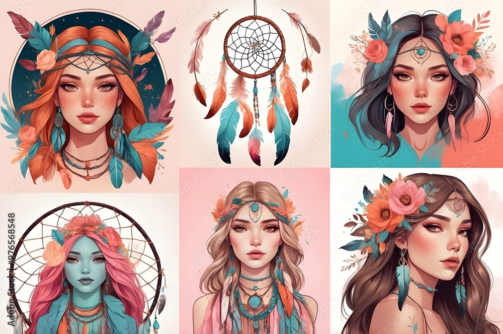 Women's faces in different makeup Women's faces in different makeup