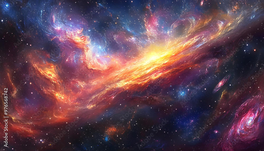 Obraz premium A vibrant, colorful galaxy with swirling stars and nebulae, evoking a sense of cosmic wonder.