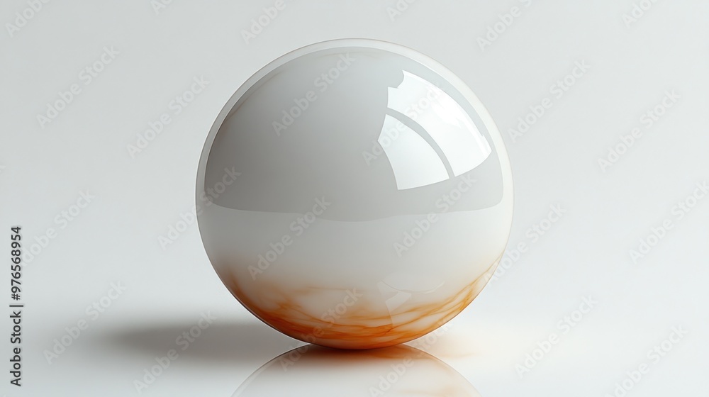 A glossy sphere with a smooth surface and orange swirl at the base. A glossy sphere with a smooth surface and orange swirl at the base.