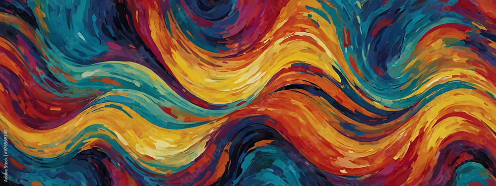 Abstract representation of human emotions through colorful waves and fluid shapes. Bright, vibrant colors representing joy and excitement, while darker hues symbolize sadness and introspection. Abstract representation of human emotions through colorful waves and fluid shapes. Bright, vibrant colors representing joy and excitement, while darker hues symbolize sadness and introspection.
