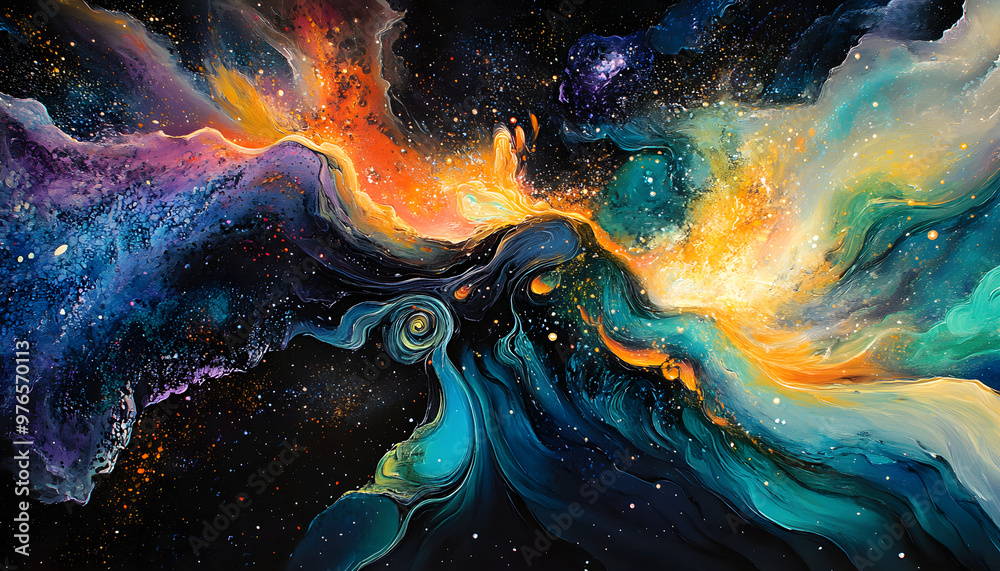 Obraz premium A vibrant, colorful galaxy with swirling stars and nebulae, evoking a sense of cosmic wonder.