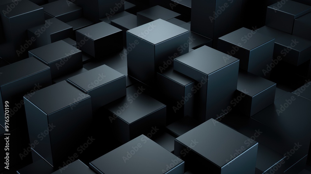 Abstract background of black cubes in a chaotic arrangement, creating a 3D effect. Abstract background of black cubes in a chaotic arrangement, creating a 3D effect.