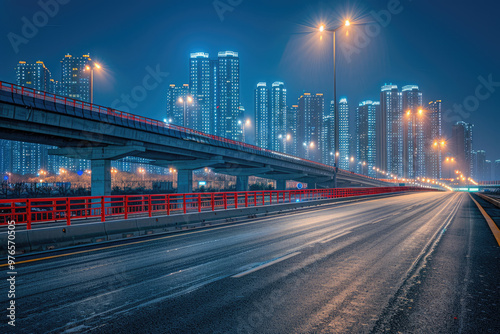 At night, the light trajectory of the taillights of fast-moving vehicles on city roads