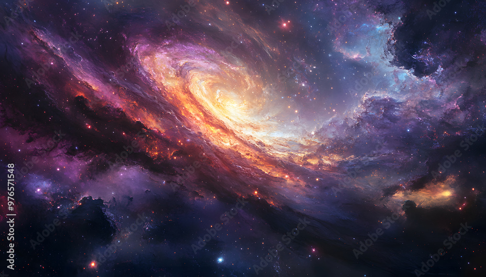 Fototapeta premium A vibrant, colorful galaxy with swirling stars and nebulae, evoking a sense of cosmic wonder.
