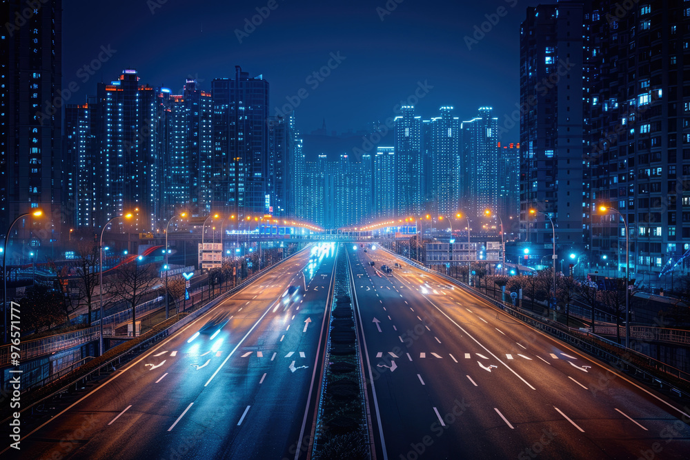 At night, the light trajectory of the taillights of fast-moving vehicles on city roads At night, the light trajectory of the taillights of fast-moving vehicles on city roads