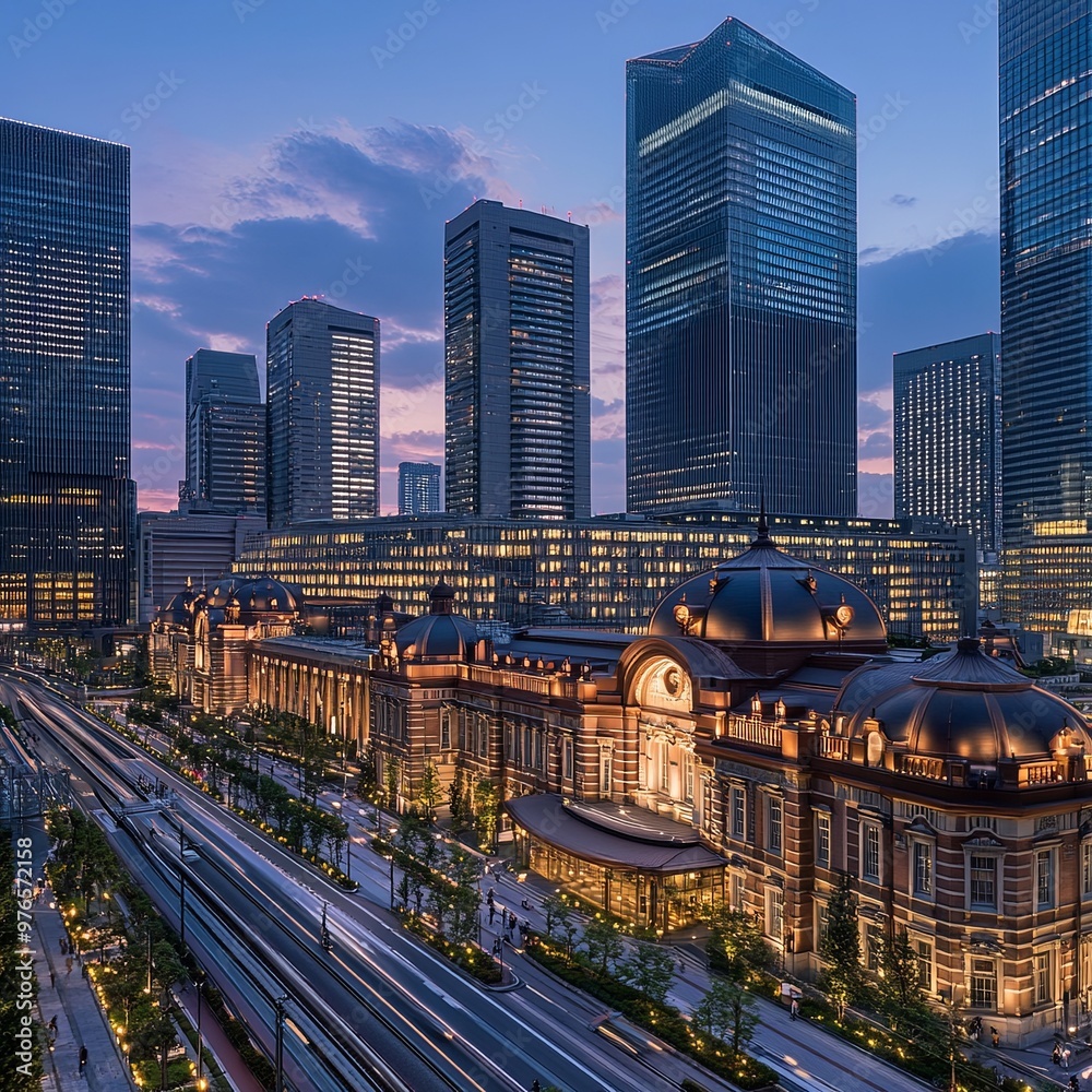 Tokyo station building at twilight time. at the Marunouchi business district, Japan. Tokyo station building at twilight time. at the Marunouchi business district, Japan.