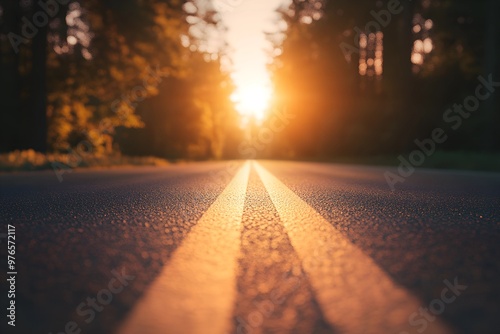 Photo straight road with an arrow painted on it leading  horizon, symbolizing goal setting and achievement Generative AI