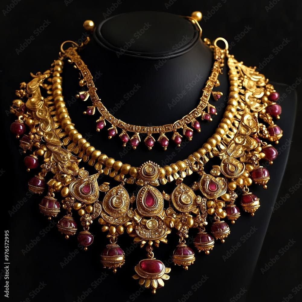 Traditional Indian Gold Jewelery Necklace. Traditional Indian Gold Jewelery Necklace.