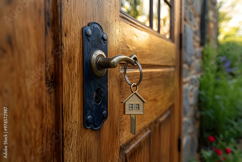 Photo of Golden House Key Hanging in Door Knob