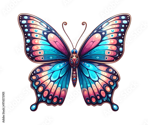 single blue and pink butterfly vector illustration design isolated on transparent background photo