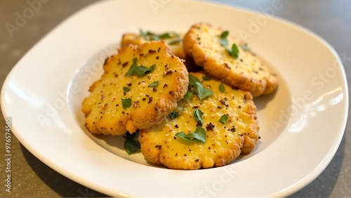 A dish of roasted cauliflower steaks with a_