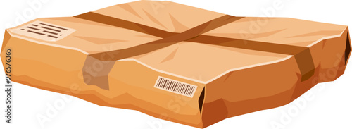 Wet and damaged crumpled box, crushed and ripped cargo parcel, broken delivery cardboard package. Isolated cartoon vector crushed carton package, representing delivery and logistic service issues