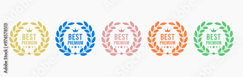 Colorful badge with laurel, crown and text best premium. perfect for quality product, award certificate, and award certificate