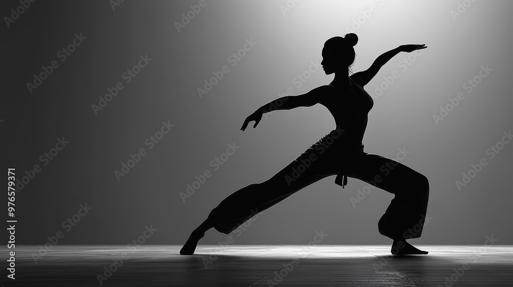 Karate girl silhouette pose. Karate girl silhouette pose.